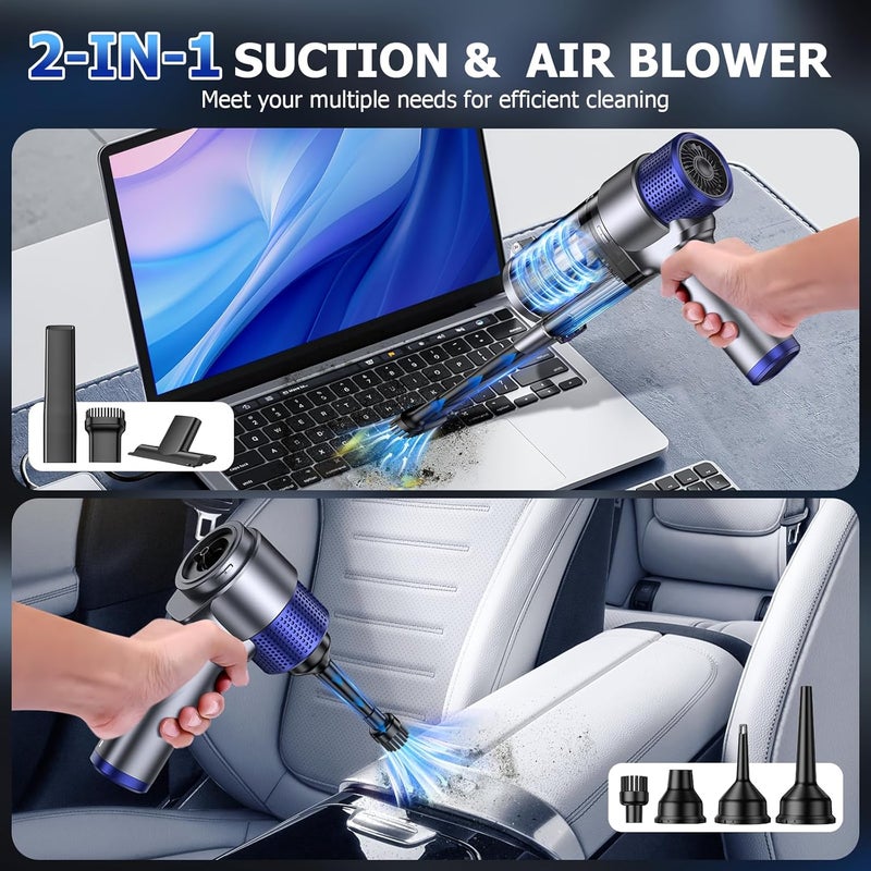 JONYJ Handheld Car Vacuum Cleaner Cordless, 16000PA Hand Held Vacuum Portable, 2 in 1 Air Duster and Mini Vacuum Cleaner Rechargeable with Led, Multi-Nozzles & Washable Filters for Home Office Car Pet - Image 3